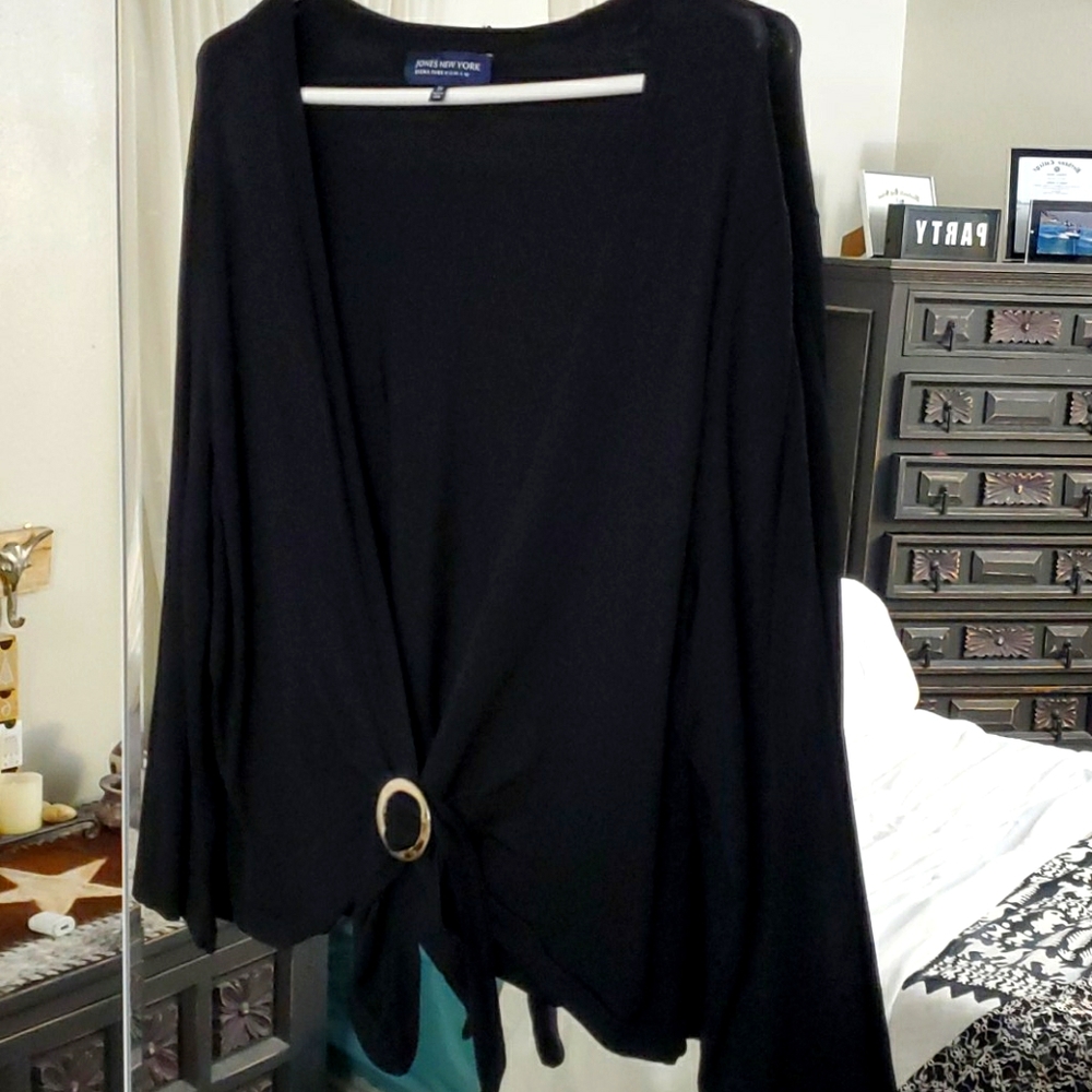 Black Sweater with Silver Circle Accessory